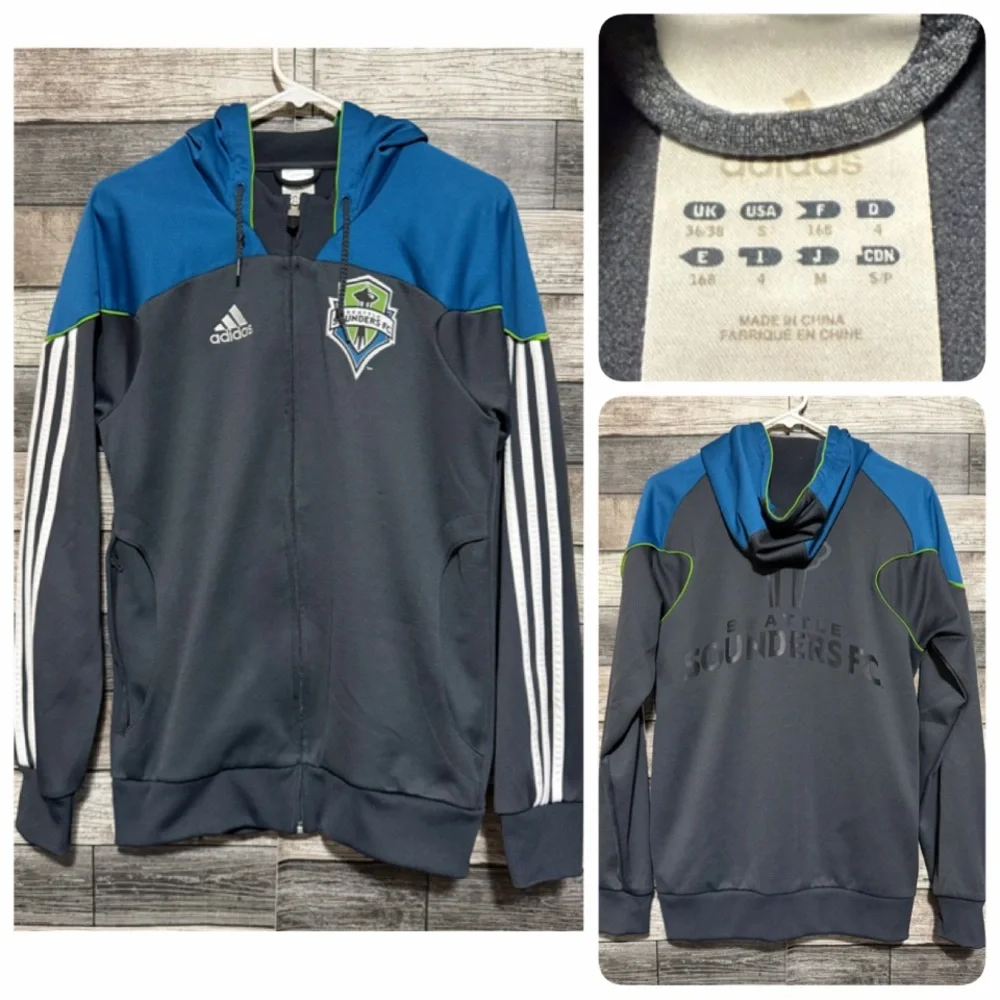 Adidas Seattle Sounders Fc Full Zip Hooded Jacket Men’s S Blue Gray MLS